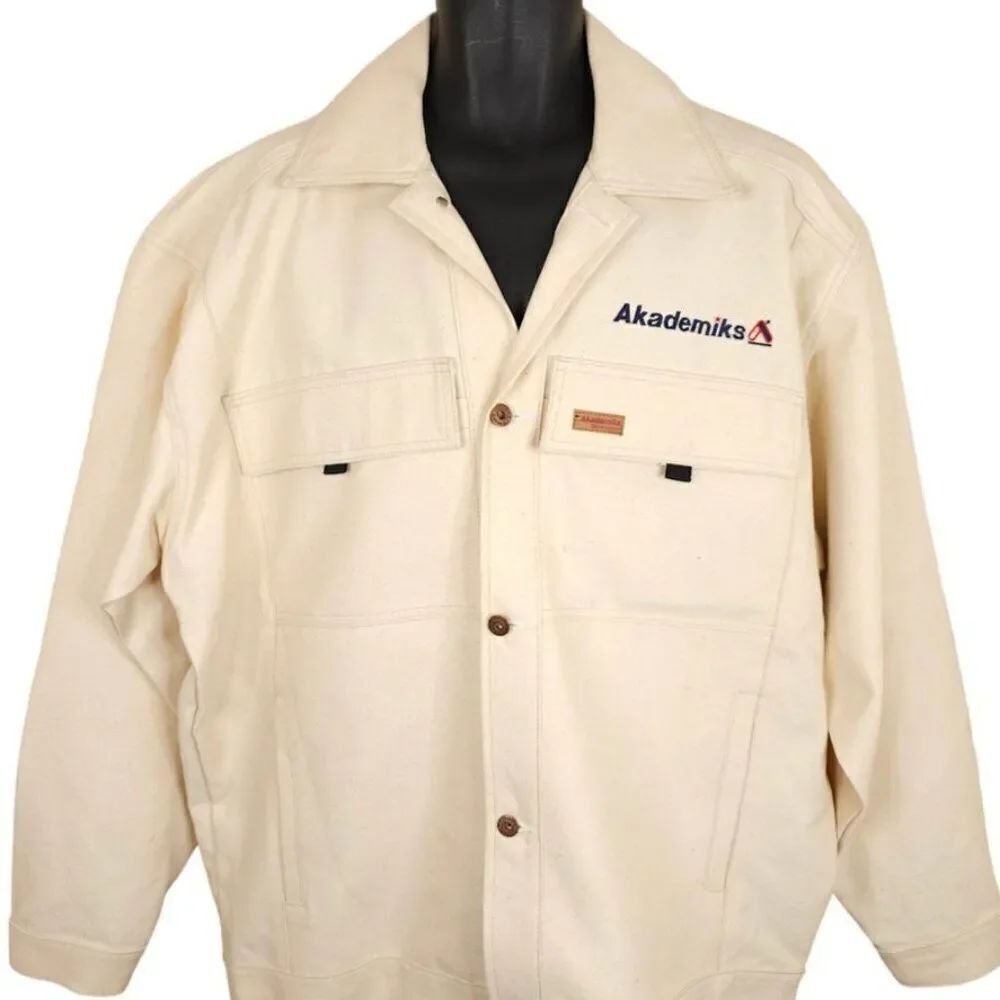 Vintage Akademiks Denim Jacket Mens Size XL Cream Y2K Oversized Streetwear